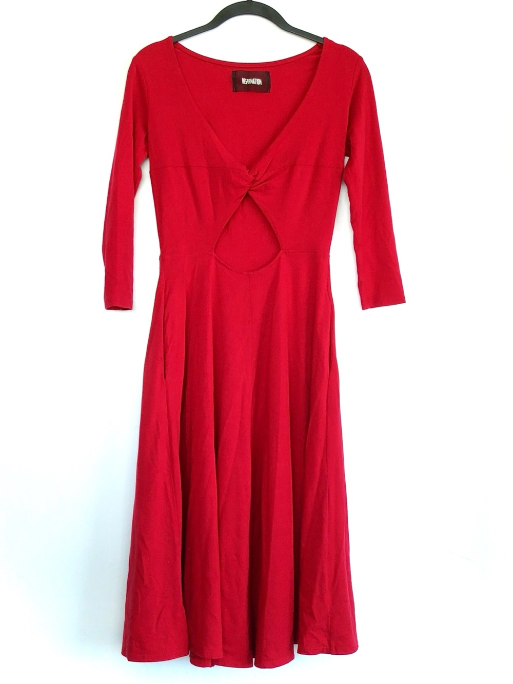Reformation Crimson Red Twist-Front Cutout Midi Dress
